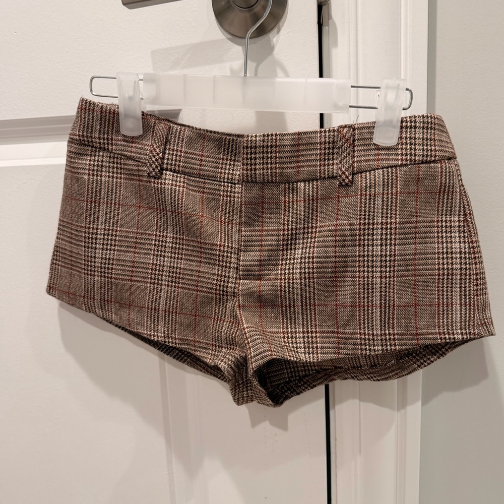 Edikted High Waist Plaid Shorts - Brown and Red